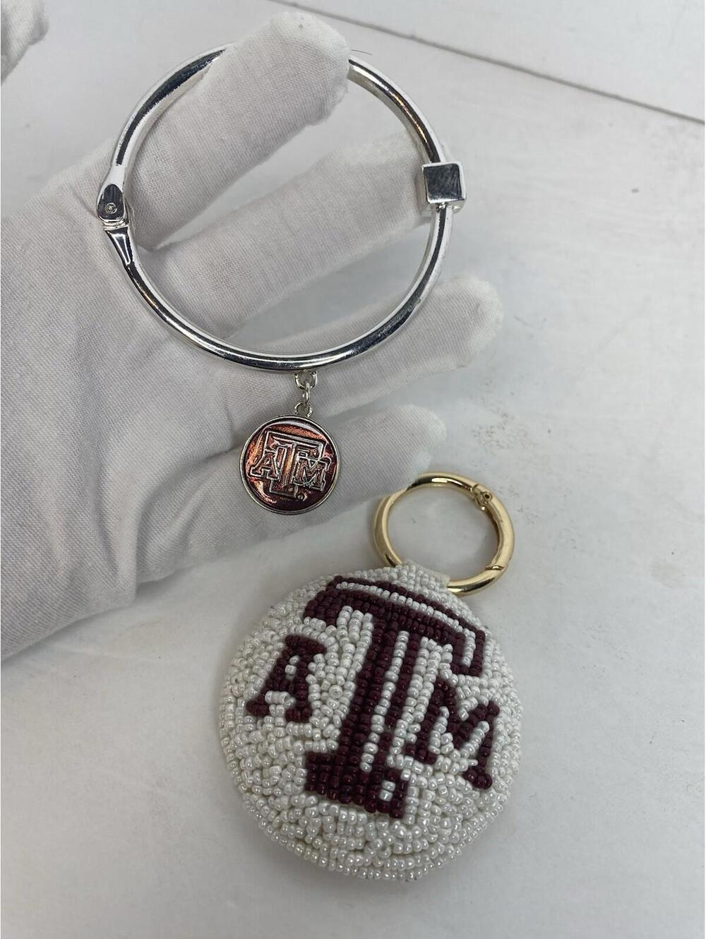 Ashley Bridget Bangle Bracelet Texas AM Silver tone & Keychain